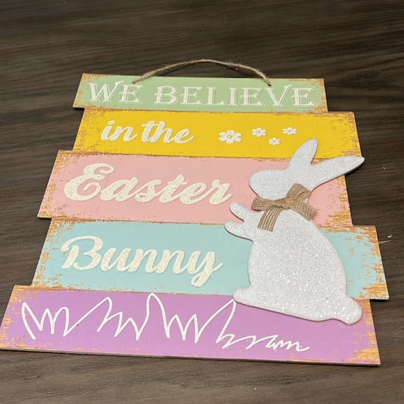 We Believe in the Easter Bunny Distressed Wall Sign - Picture 3 of 6